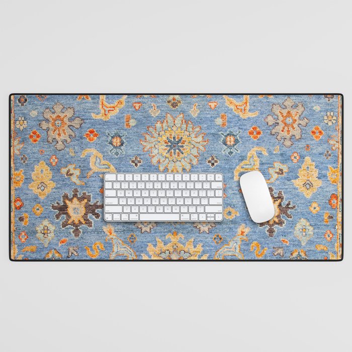 Cornflower Blue Saffron Antique Indian Agra Desk Mat Gallery Image 1