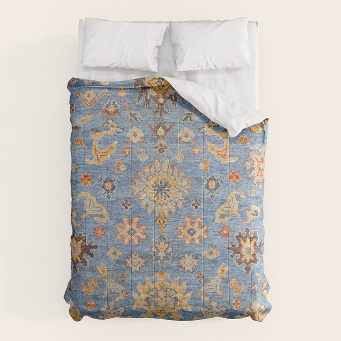 Cornflower Blue Saffron Antique Indian Agra Comforter Gallery Image 6
