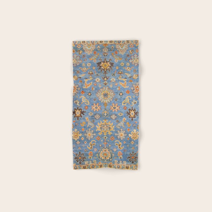 Cornflower Blue Saffron Antique Indian Agra Bath Towel Gallery Image 1