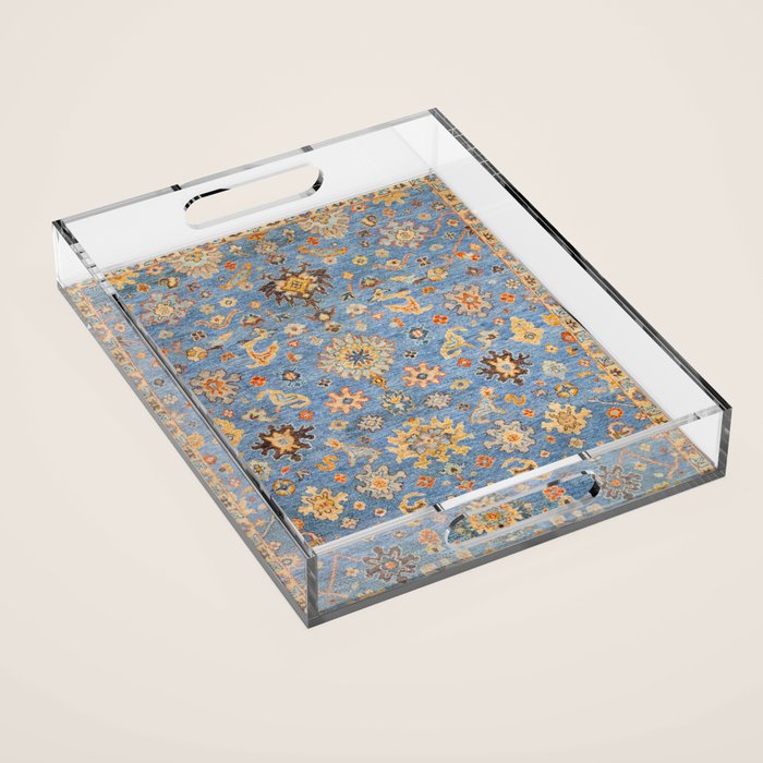 Cornflower Blue Saffron Antique Indian Agra Acrylic Tray Gallery Image 1