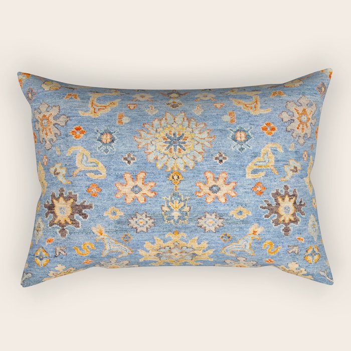 Cornflower Blue Saffron Antique Indian Agra Rectangular Pillow Gallery Image 1