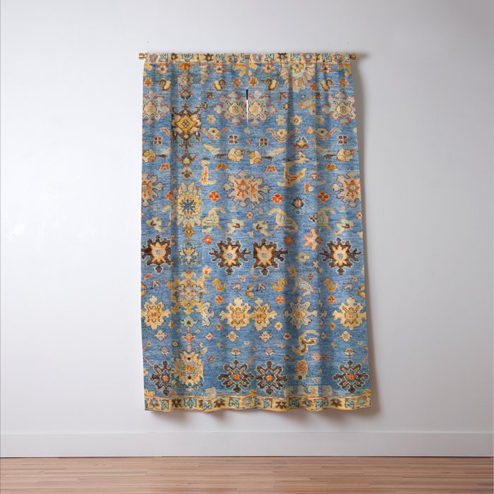 Cornflower Blue Saffron Antique Indian Agra Window Curtain Gallery Image 3