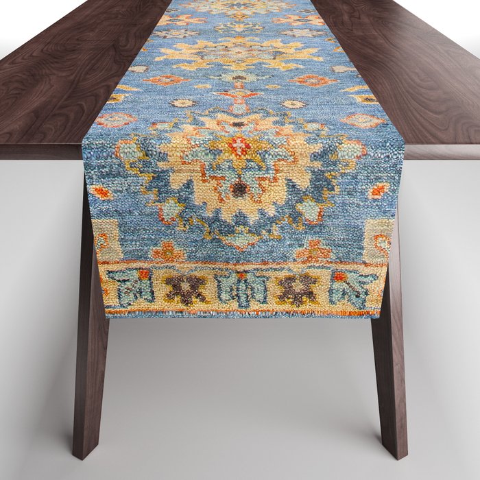 Cornflower Blue Saffron Antique Indian Agra Table Runner Gallery Image 1