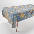 Cornflower Blue Saffron Antique Indian Agra Tablecloth Gallery Image 1