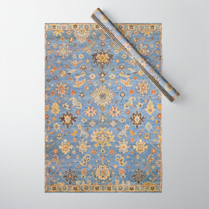 Cornflower Blue Saffron Antique Indian Agra Wrapping Paper Gallery Image 1