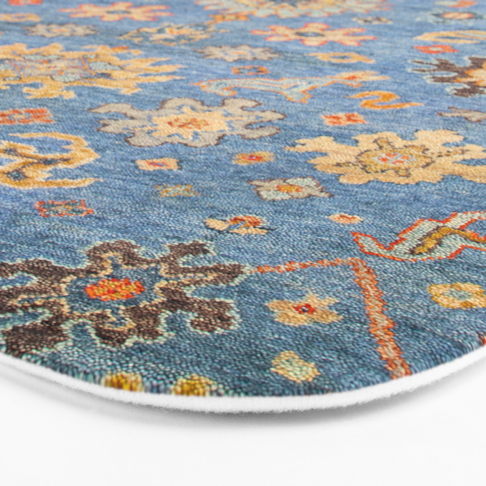 Cornflower Blue Saffron Antique Indian Agra Bath Mat Gallery Image 3