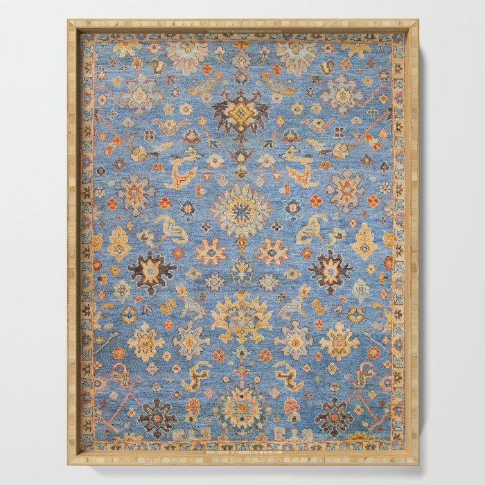Cornflower Blue Saffron Antique Indian Agra Serving Tray Gallery Image 1