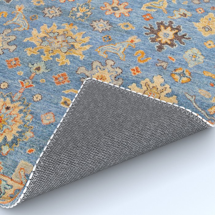 Cornflower Blue Saffron Antique Indian Agra Rug Gallery Image 4