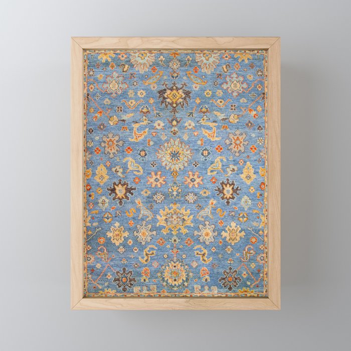 Cornflower Blue Saffron Antique Indian Agra Mini Art Print Gallery Image 1