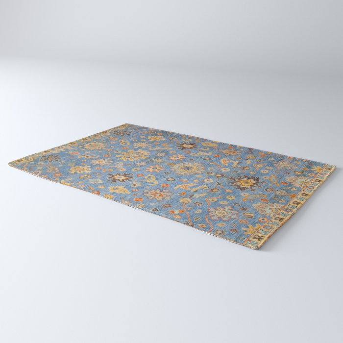 Cornflower Blue Saffron Antique Indian Agra Rug Gallery Image 3