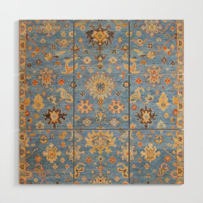 Cornflower Blue Saffron Antique Indian Agra Wood Wall Art Gallery Image 1