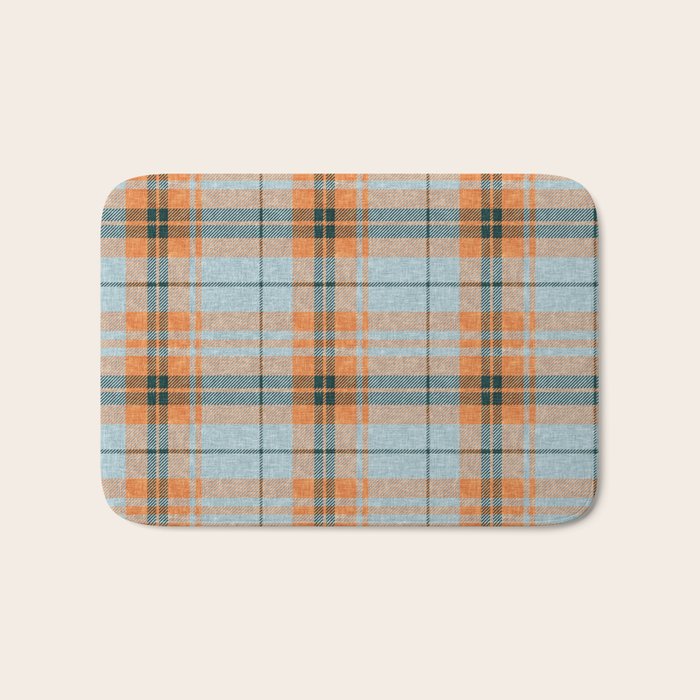 fall plaid - orange and blue Bath Mat Gallery Image 1
