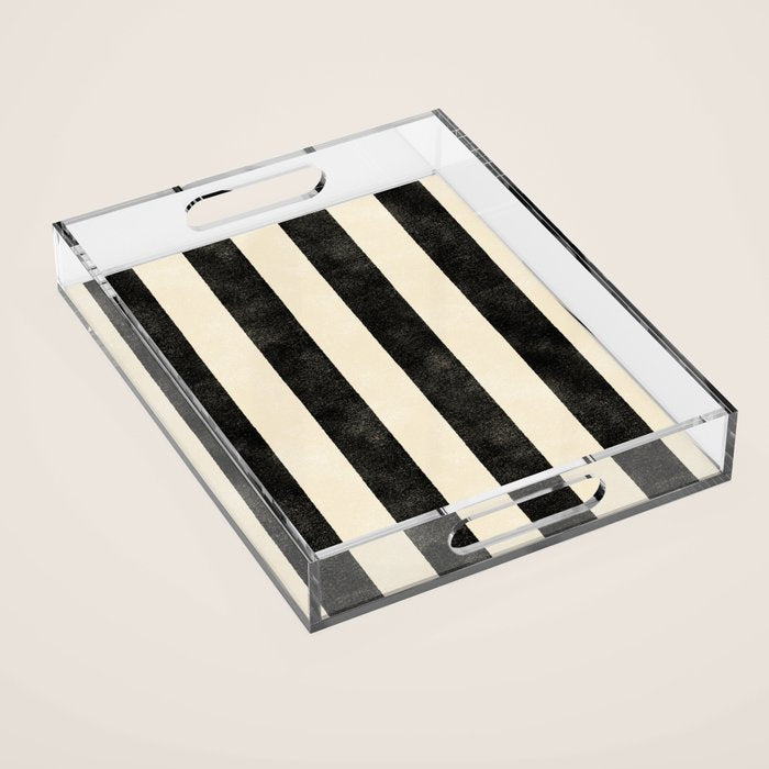 Cabana Stripe - black & cream Acrylic Tray Gallery Image 1