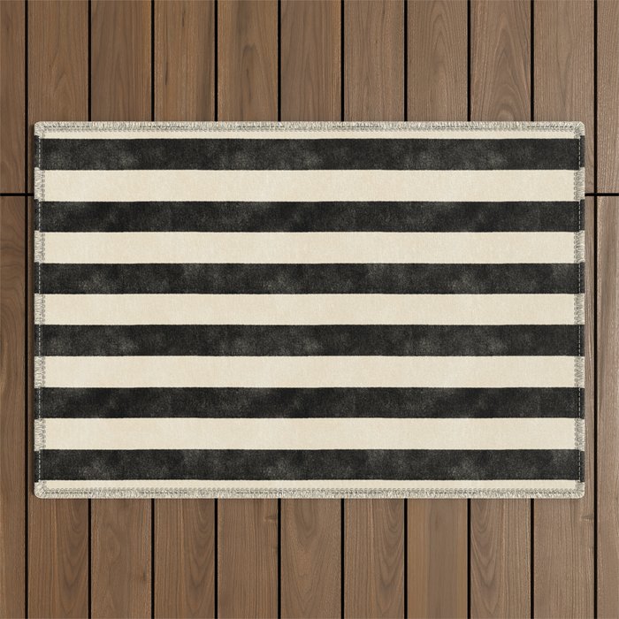 Cabana Stripe - black & cream Outdoor Rug Gallery Image 1
