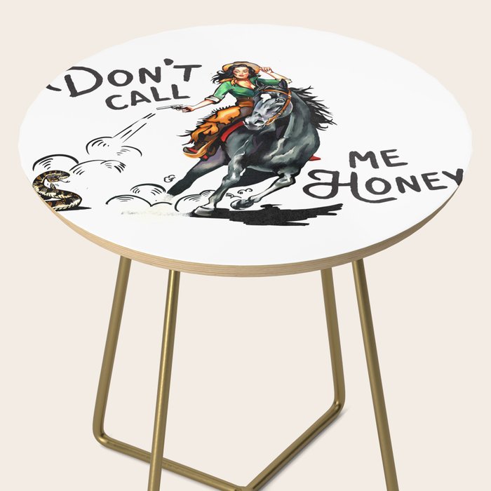 "Don't Call Me Honey" Cowgirl On Horseback Shooting a Rattlesnake Side Table Gallery Image 2