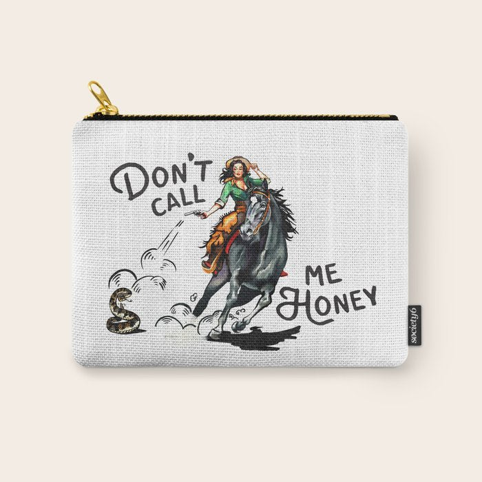 "Don't Call Me Honey" Cowgirl On Horseback Shooting a Rattlesnake Carry All Pouch Gallery Image 1
