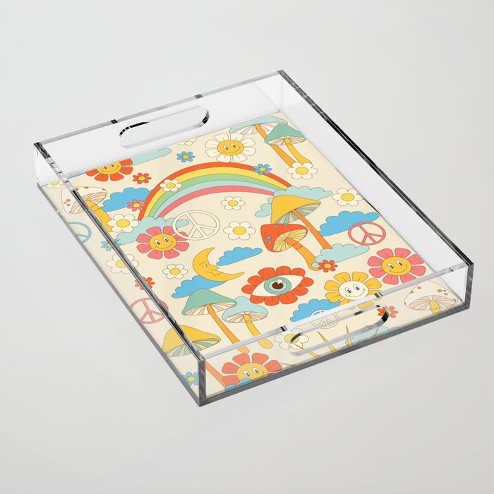 retro fantasy , boho mushroom rainbow trip Acrylic Tray Gallery Image 1