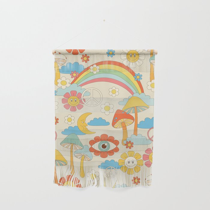 retro fantasy , boho mushroom rainbow trip Wall Hanging Gallery Image 1