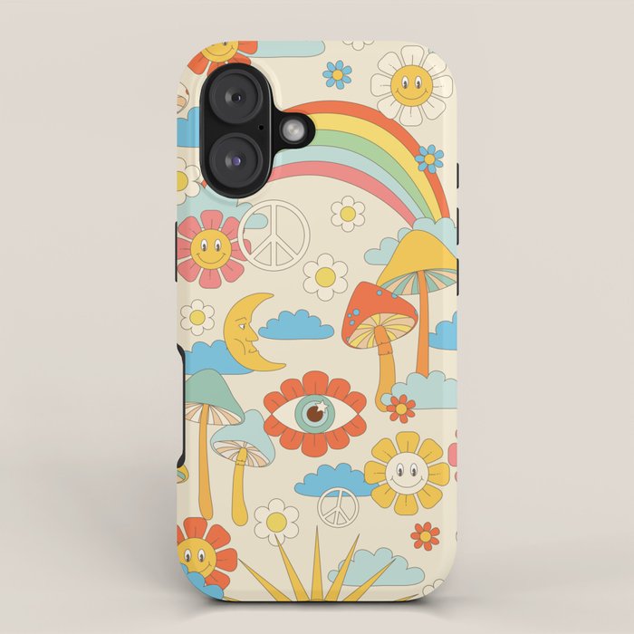 retro fantasy , boho mushroom rainbow trip iPhone Case Gallery Image 1