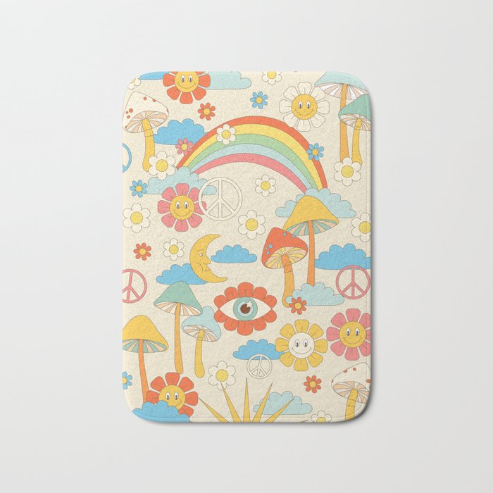 retro fantasy , boho mushroom rainbow trip Bath Mat Gallery Image 1