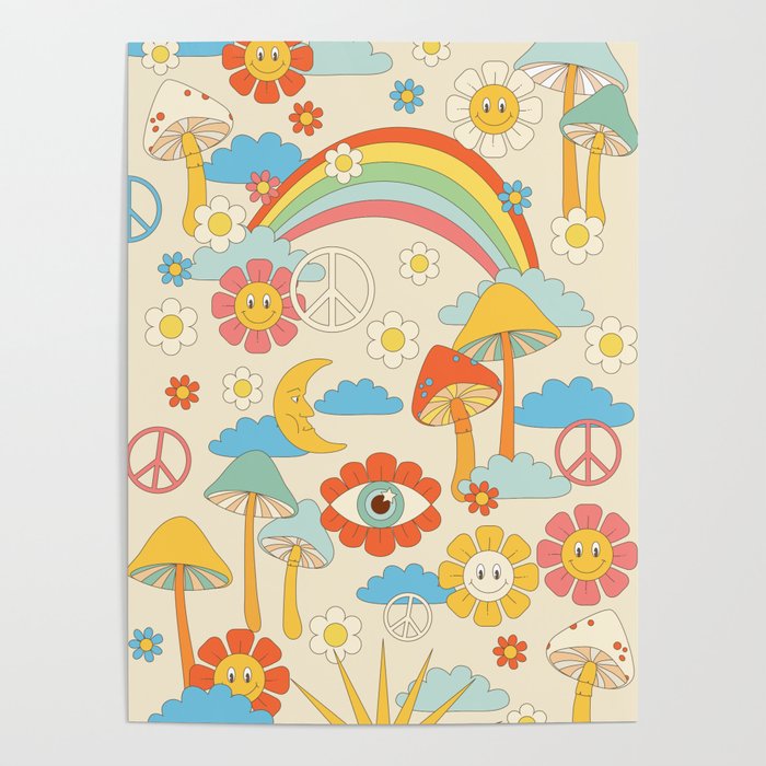Retro Fantasy , Boho Mushroom Rainbow Trip Poster Gallery Image 4