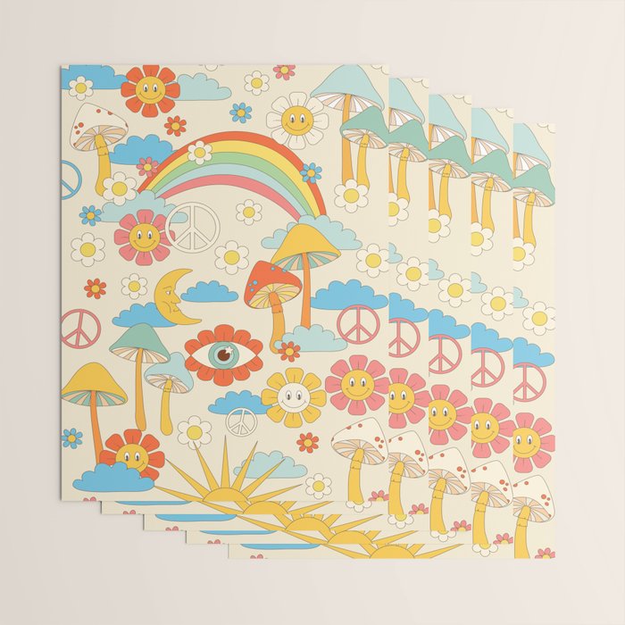 retro fantasy , boho mushroom rainbow trip Wrapping Paper Gallery Image 3