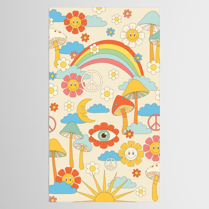 retro fantasy , boho mushroom rainbow trip Tablecloth Gallery Image 2