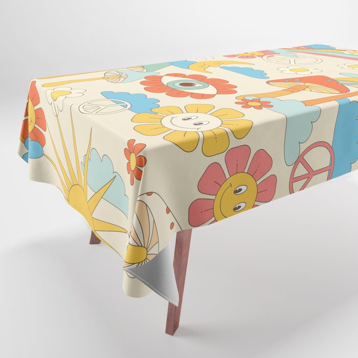 retro fantasy , boho mushroom rainbow trip Tablecloth Gallery Image 1
