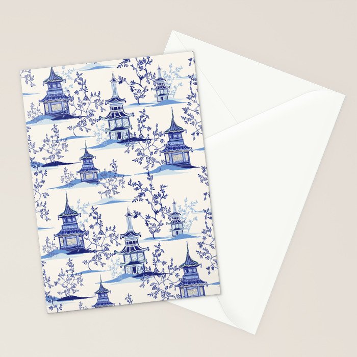 Chinoiserie Pagoda Pattern Stationery Card Gallery Image 2
