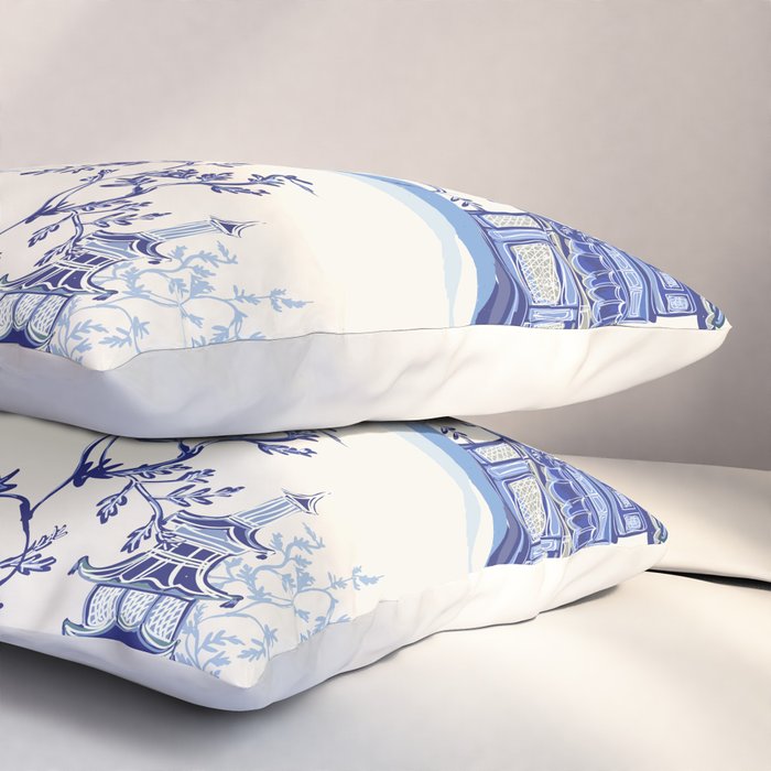 Chinoiserie Pagoda Pattern Pillow Sham Gallery Image 3