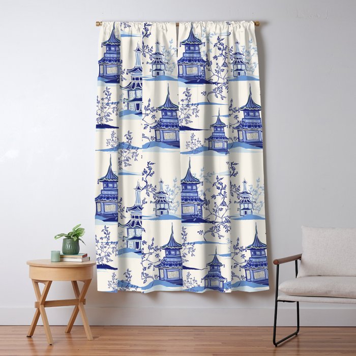 Chinoiserie Pagoda Pattern Window Curtain Gallery Image 1