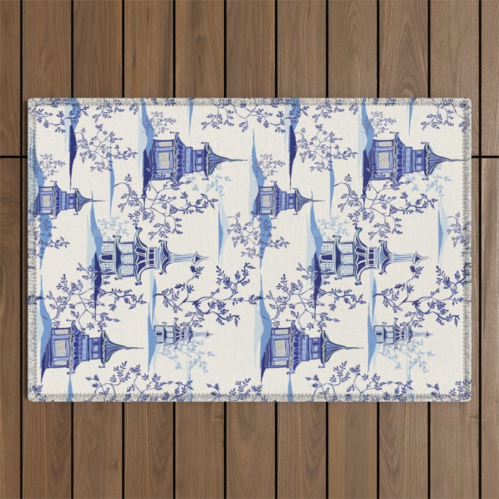 Chinoiserie Pagoda Pattern Outdoor Rug Gallery Image 1