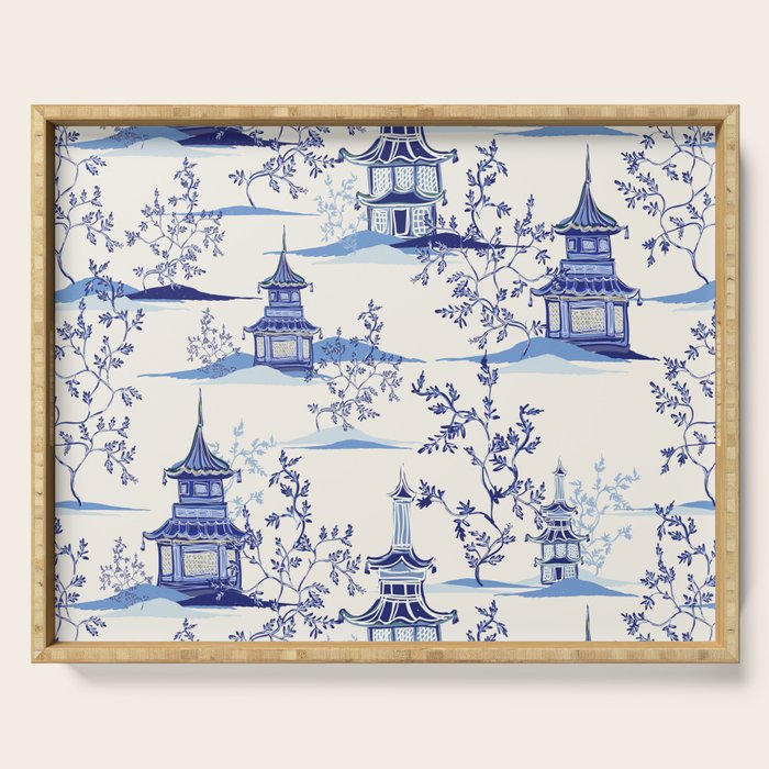 Chinoiserie Pagoda Pattern Serving Tray Gallery Image 1