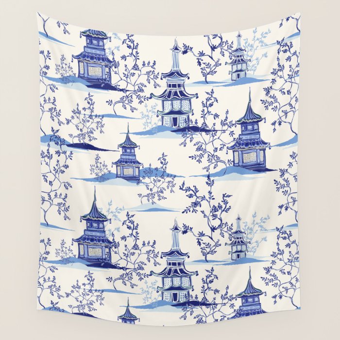 Chinoiserie Pagoda Pattern Wall Tapestry Gallery Image 1