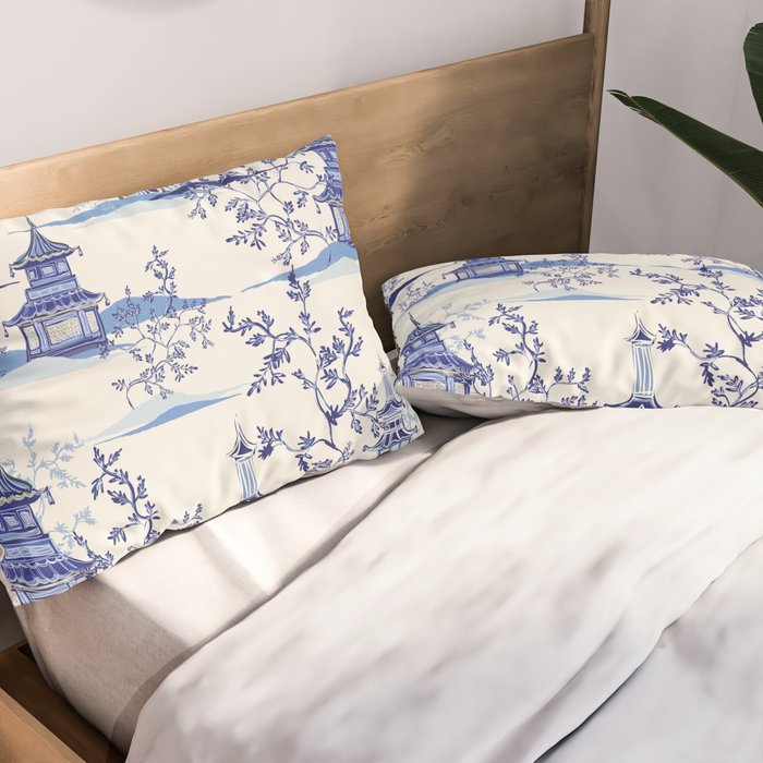 Chinoiserie Pagoda Pattern Pillow Sham Gallery Image 2