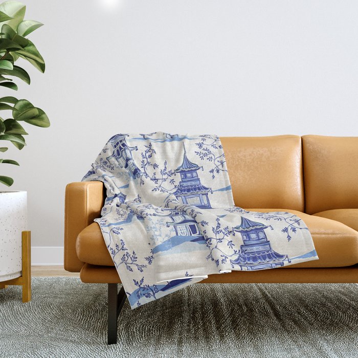 Chinoiserie Pagoda Pattern Throw Blanket Gallery Image 1