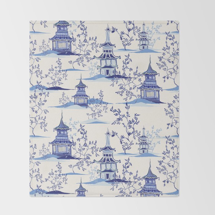 Chinoiserie Pagoda Pattern Throw Blanket Gallery Image 2