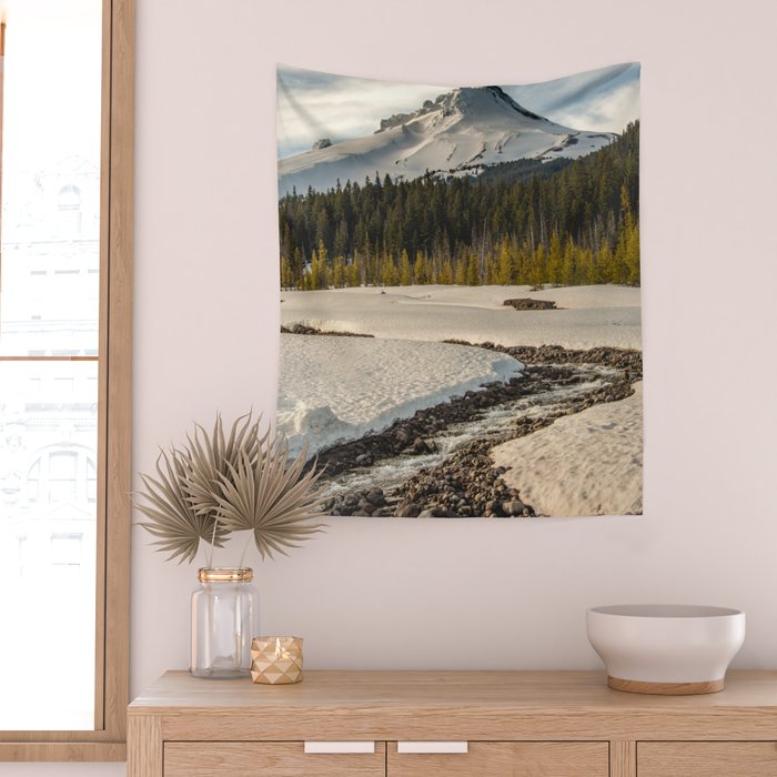 Marvelous Mount Hood at sunset Wall Tapestry Gallery Image 2