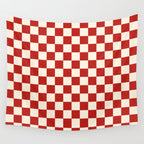 Checkerboard Mini Check Pattern in Retro Red and Cream Wall Tapestry Gallery Image 4