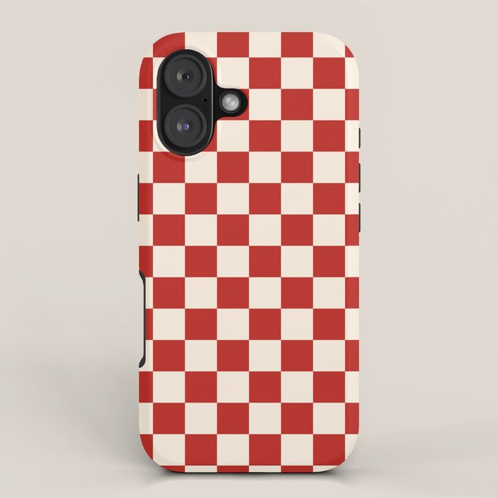 Checkerboard Mini Check Pattern in Retro Red and Cream iPhone Case Gallery Image 1