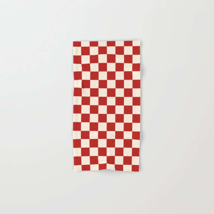 Checkerboard Mini Check Pattern in Retro Red and Cream Bath Towel Gallery Image 1