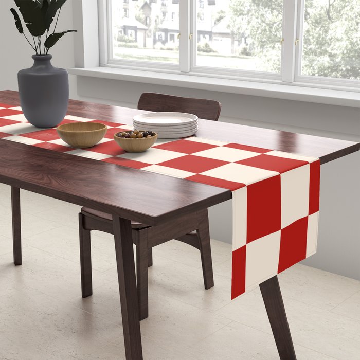 Checkerboard Mini Check Pattern in Retro Red and Cream Table Runner Gallery Image 2
