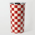 Checkerboard Mini Check Pattern in Retro Red and Cream Travel Mug Gallery Image 1