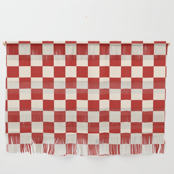 Checkerboard Mini Check Pattern in Retro Red and Cream Wall Hanging Gallery Image 1