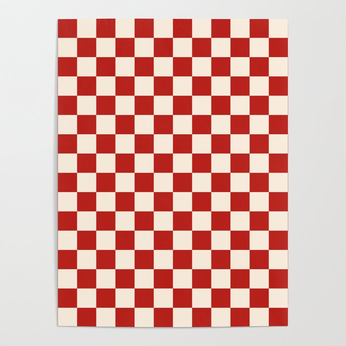 Checkerboard Mini Check Pattern in Retro Red and Cream Poster Gallery Image 1