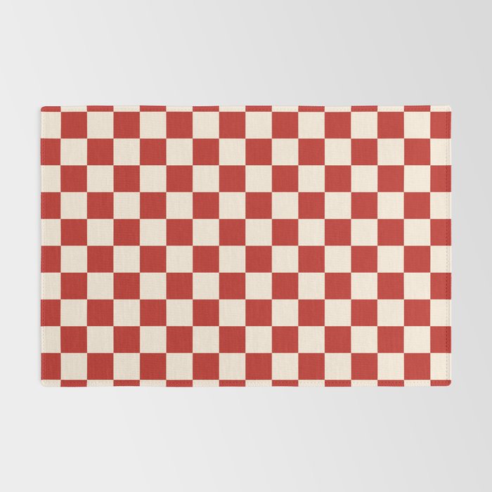 Checkerboard Mini Check Pattern in Retro Red and Cream Rug Gallery Image 2