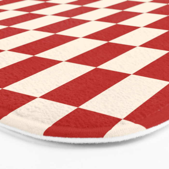Checkerboard Mini Check Pattern in Retro Red and Cream Bath Mat Gallery Image 3