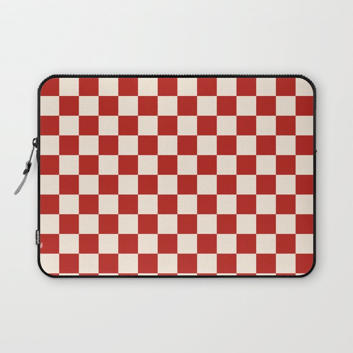 Checkerboard Mini Check Pattern in Retro Red and Cream Laptop Sleeve Gallery Image 1