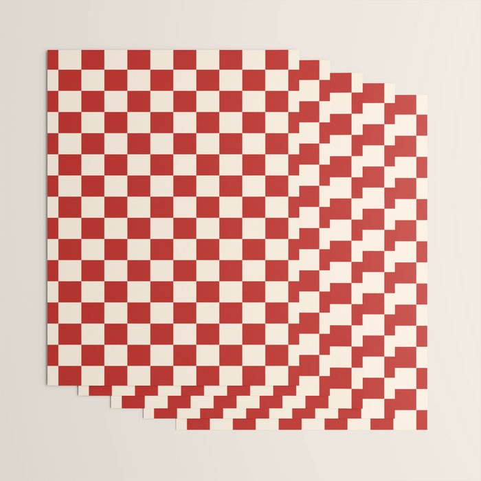 Checkerboard Mini Check Pattern in Retro Red and Cream Wrapping Paper Gallery Image 3