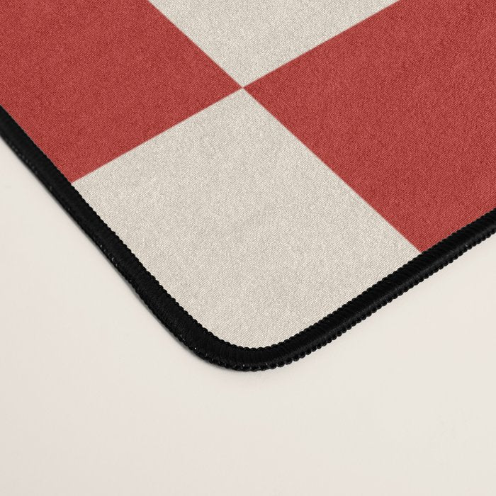 Checkerboard Mini Check Pattern in Retro Red and Cream Desk Mat Gallery Image 4